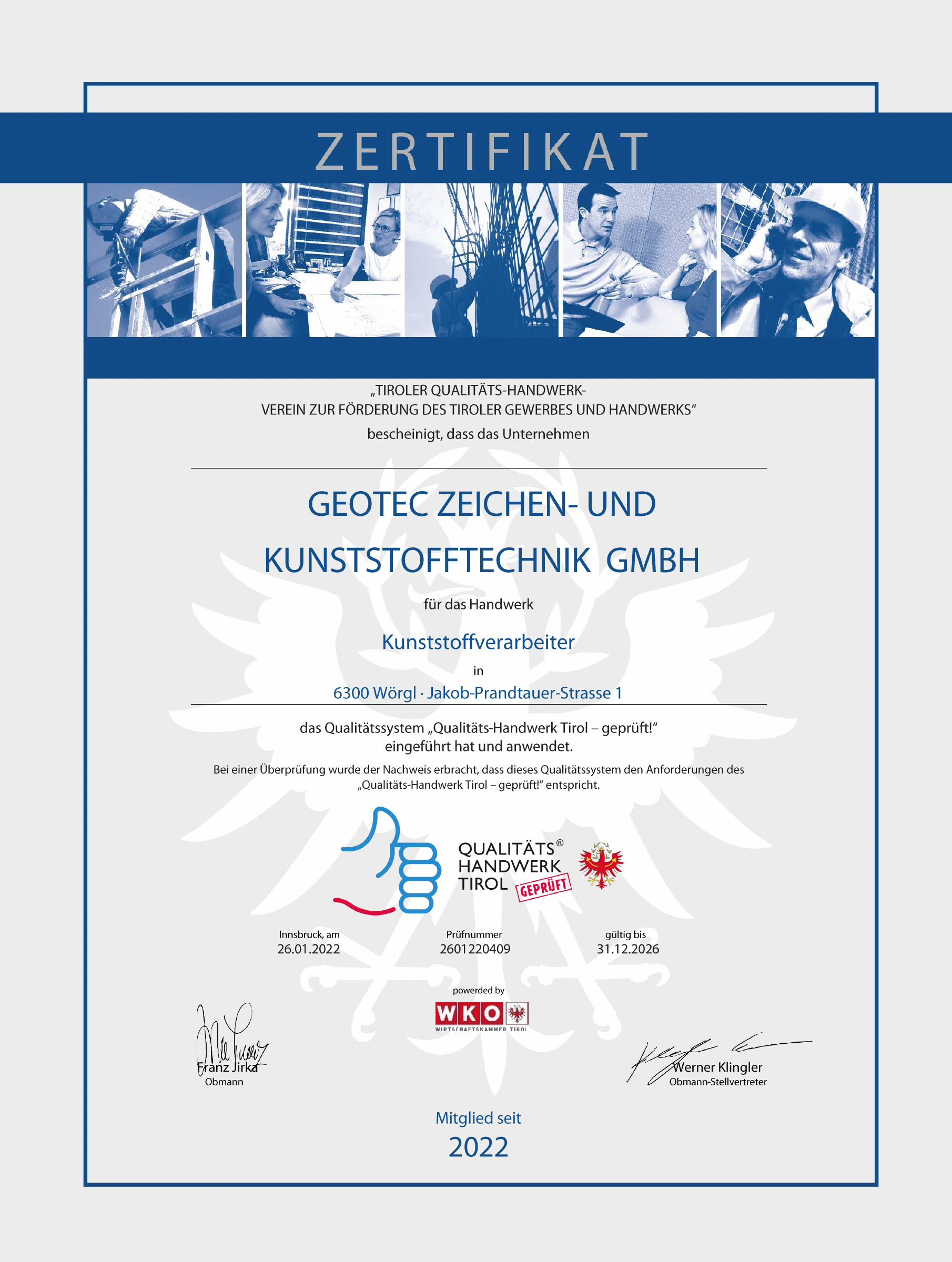 Zertifikat Qualitäts Handwerk Tirol