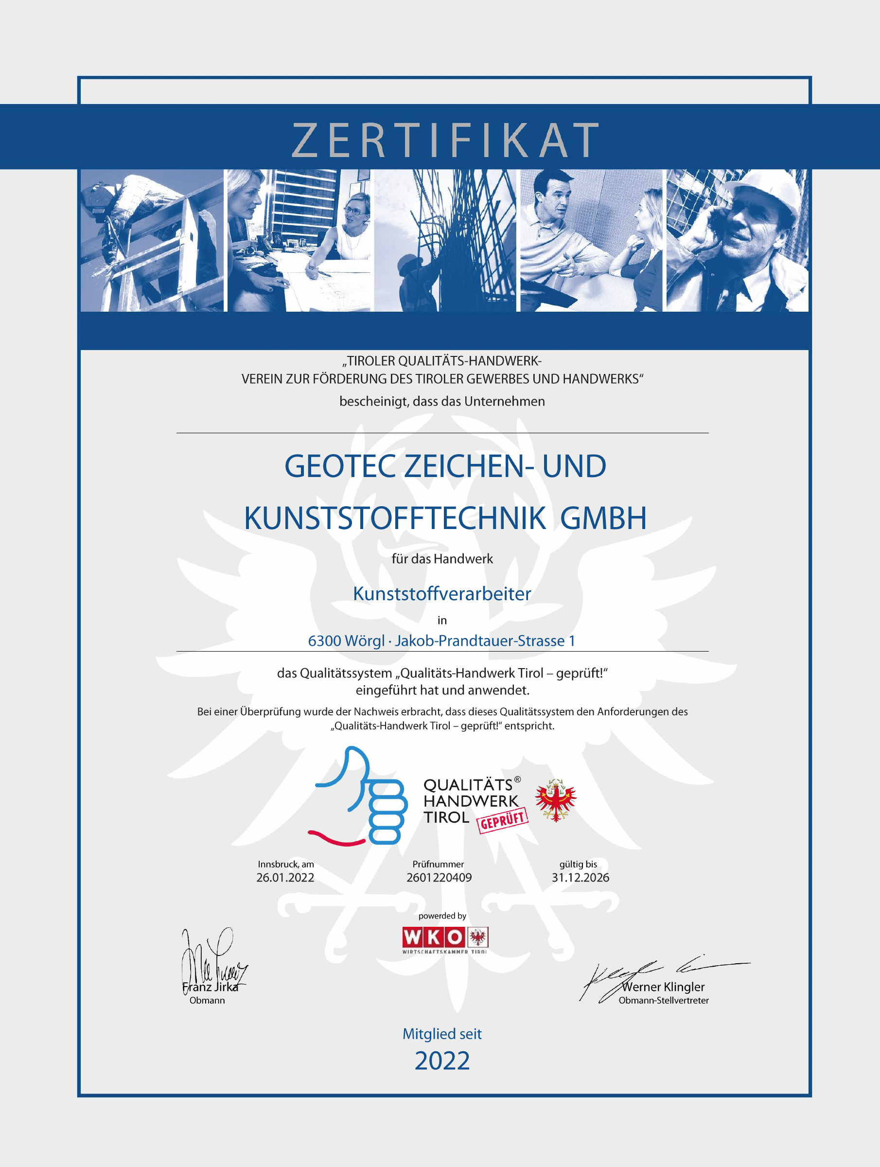 Qualitäts Handwerk Tirol Zeritifikat